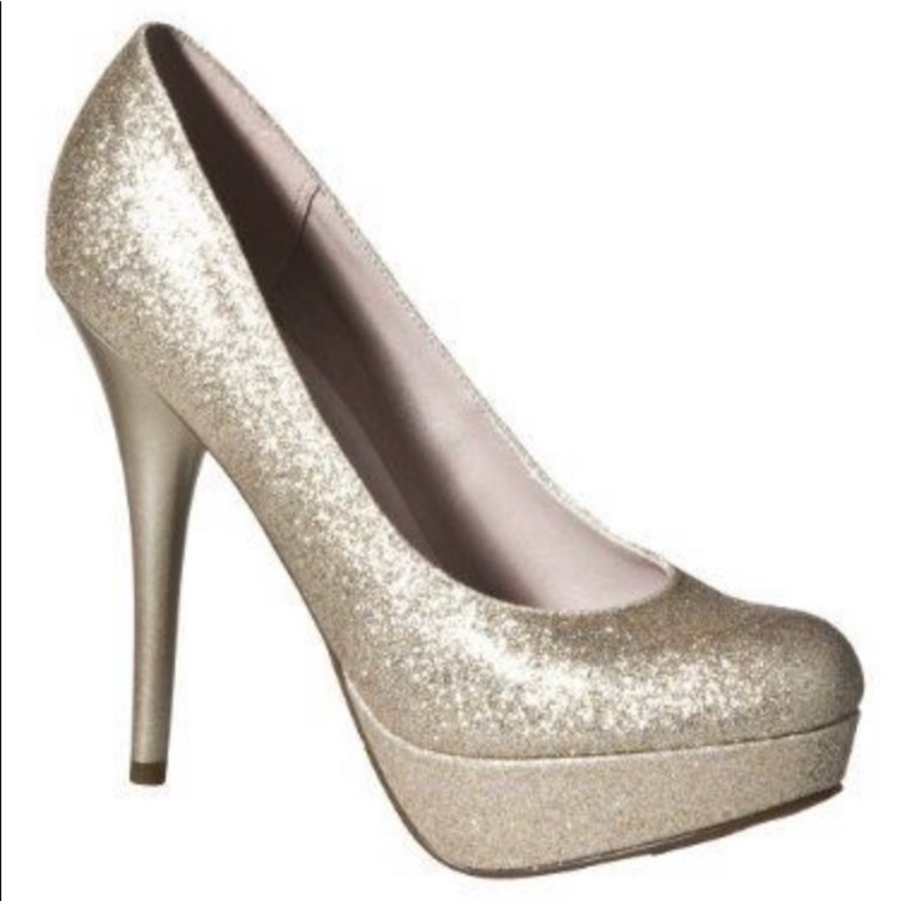 Mossimo Viviana Gold Glitter Platform Heels Size 8